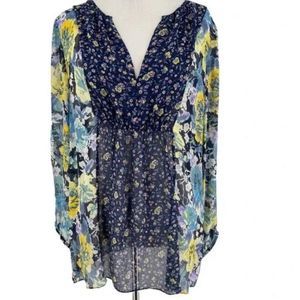 NEW Joie Thistle 100% Silk OVERSIZED (may fit to L) Floral Navy Blouse — SZ M
